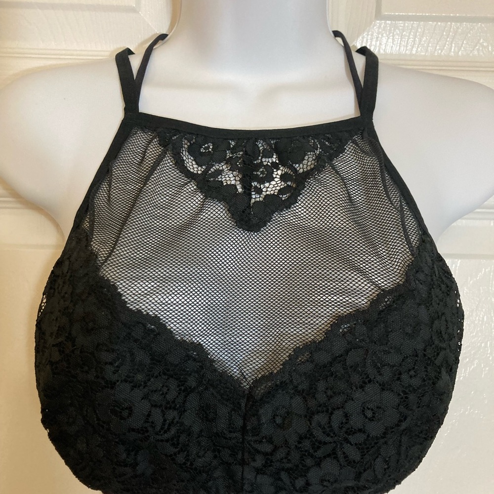 Bralette Racerback SZ L Strappy Back Mesh and Floral Stretch Design